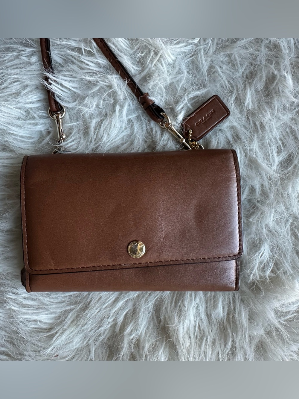 Coach Chestnut Brown Leather Wristlet Crossbody Wallet bag